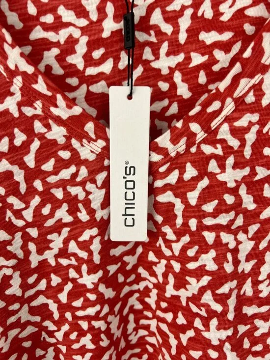 Chico's Size 4 (XXL) Slub Dot V-Neck Tee 3/4 Sleeve Coral Zinnia NWT Basic Knit - Picture 3 of 7